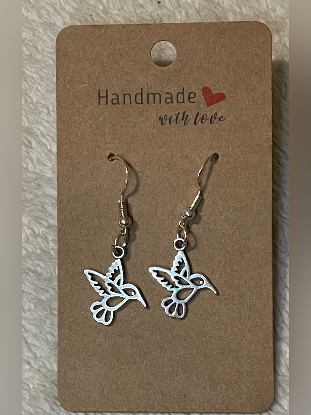 Handmade Silver Hummingbird Dangle Earrings on S925 Hooks with Backings